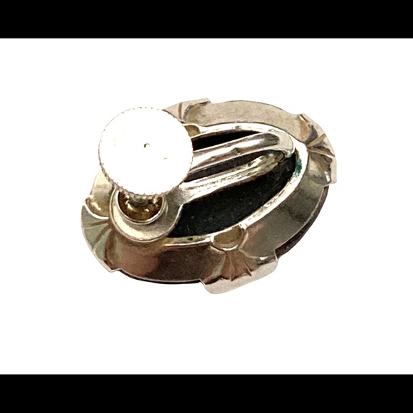 ANTIQUE Opalescent Foiled Glass Earrings Art Deco - Picture 4 of 4